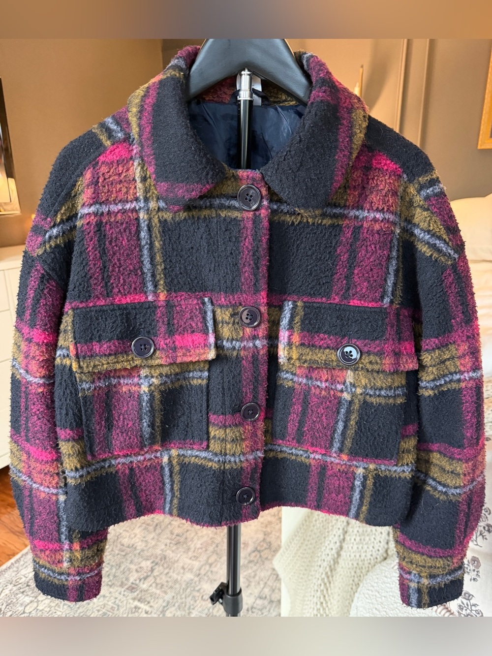 Nordstrom Girls Plaid Wool Blend Cropped Coat Jacket Size L 10/12